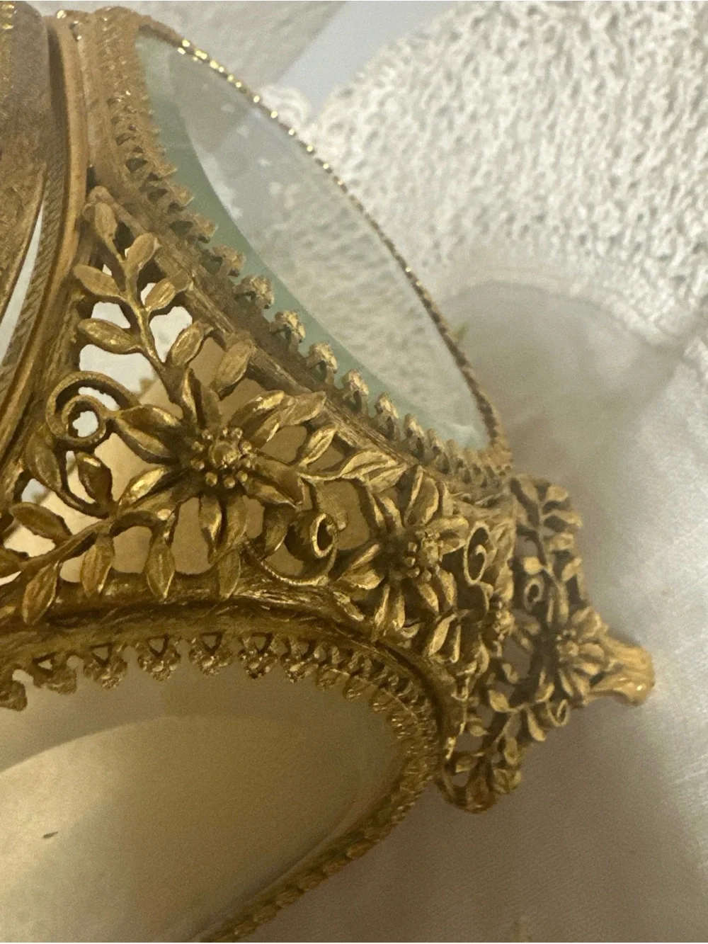 Gold Glass Jewelry Trinket Box - Elegant Decorative Jewelry Case
